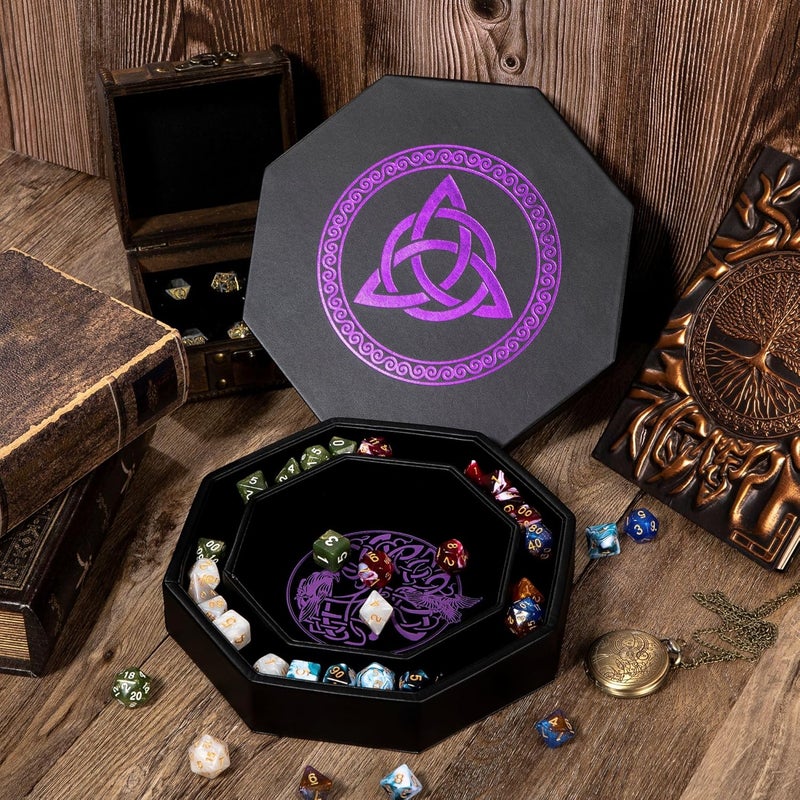 Soar Forge DND Dice Tray - Premium 9 Inch Tray Dungeons and Dragons - Exquisitely Detailed Purple World Tree & Triquetra Design - Perfect Rolling & Box Storage to Protect Your Dice for D&D and RPG - Image 5